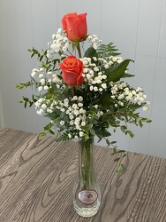 2 Orange Rose Bud Vase